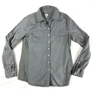 Converse One Star Women’s Button Up Shirt Gray Long Sleeve Stretch Panels Size L